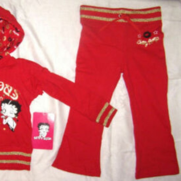 Gorgeous Rare Betty Boop 2 Pc Red Hooded Fashion Fun Sweatsuit Set - Picture 4 of 7